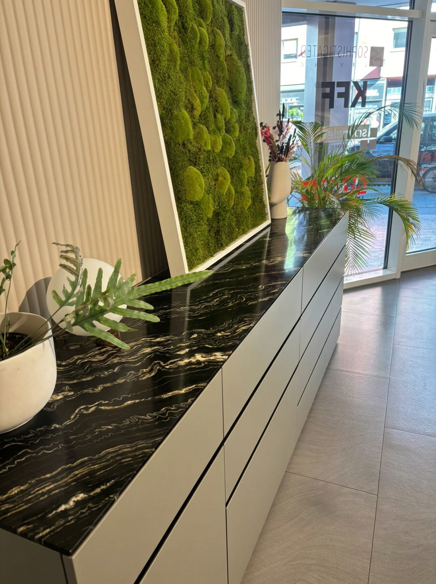Gepflegter Empfangsbereich mit gereinigter Natursteinfläche